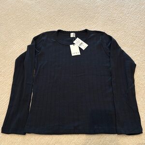 Leset long sleeve pointelle tee. Medium. Black. New with tags.